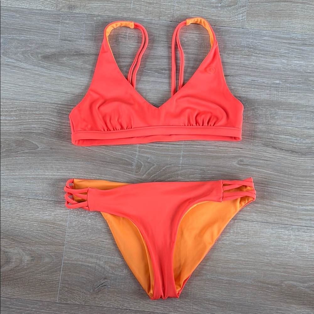 Rip Curl Orange Bikini Set Sporty Racerback